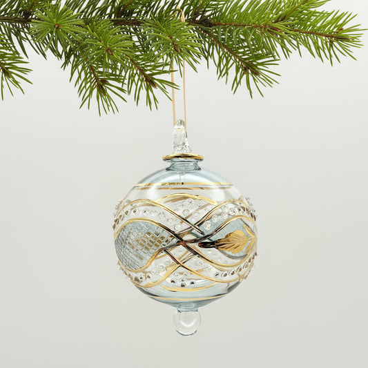 Blown Fair Trade Handblown Glass Ornament - Garland Teal, Ethically Handmade