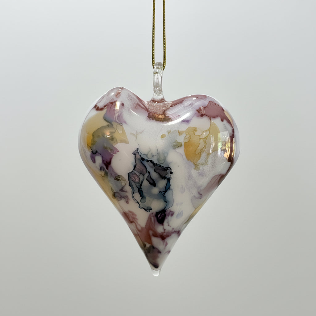 Ornement en Verre Soufflé - Coeur : Multi / Fuchsia