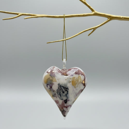 Blown Glass Ornament - Heart: Multi / Fuchsia