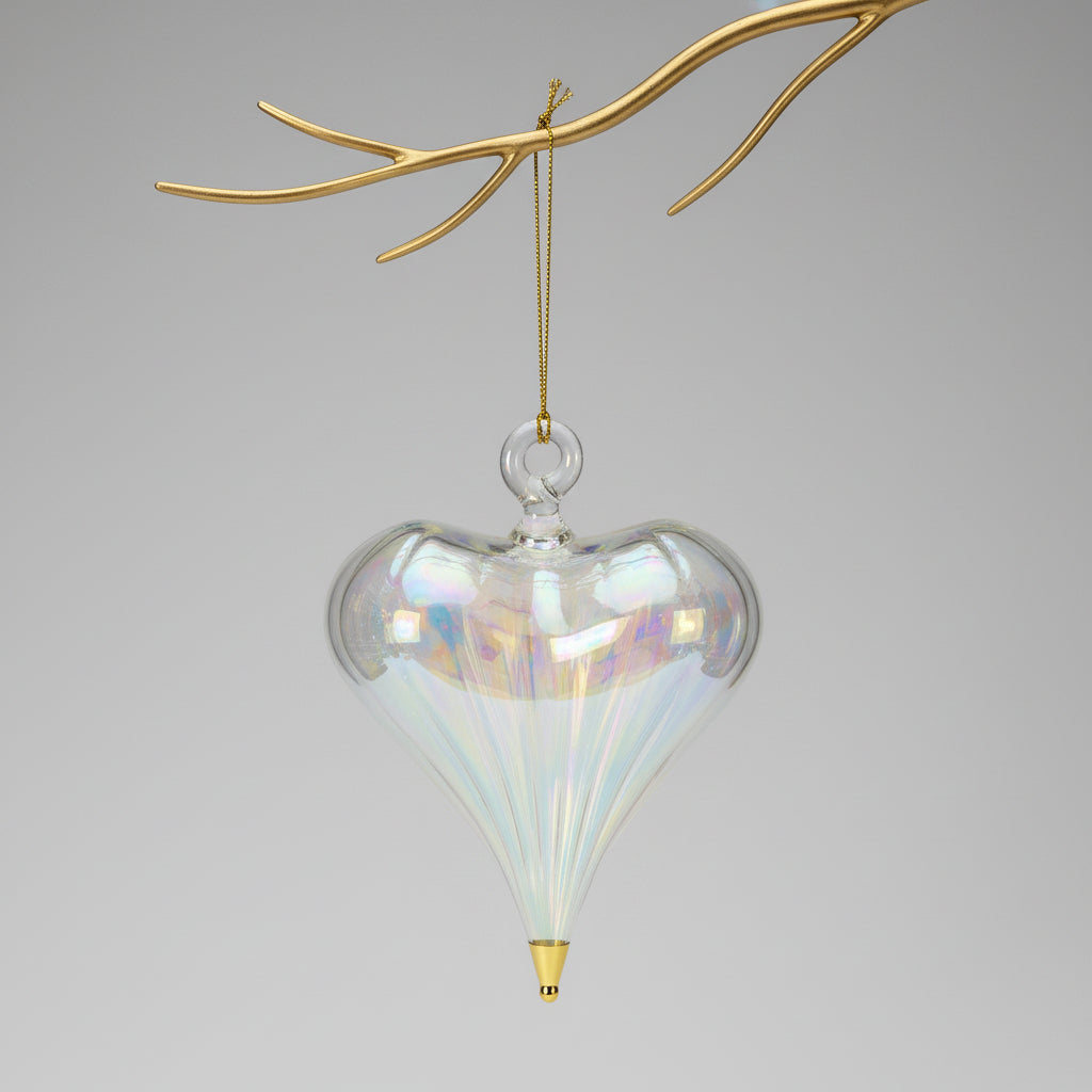 Fair Trade Blown Glass Ornament - Heart: Clear, Ethically Handmade