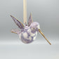 Blown glass lavender and white hummingbird ornament with gold accents, fair trade