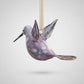Blown glass lavender and white hummingbird ornament with gold accents, fair trade