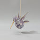 Blown glass lavender and white hummingbird ornament with gold accents, fair trade