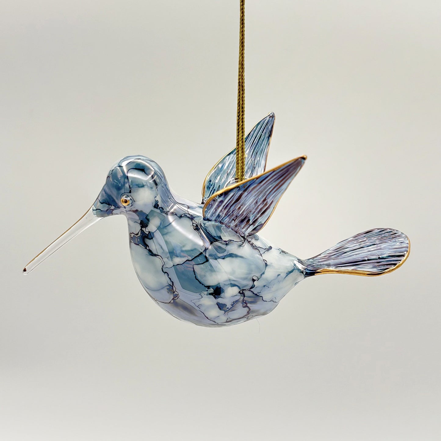 Fair Trade Blown Glass Ornament - Hummingbird Blue