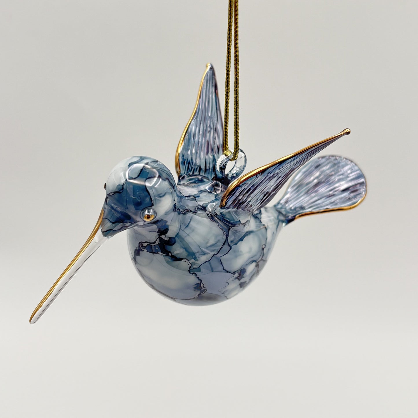 Fair Trade Blown Glass Ornament - Hummingbird Blue