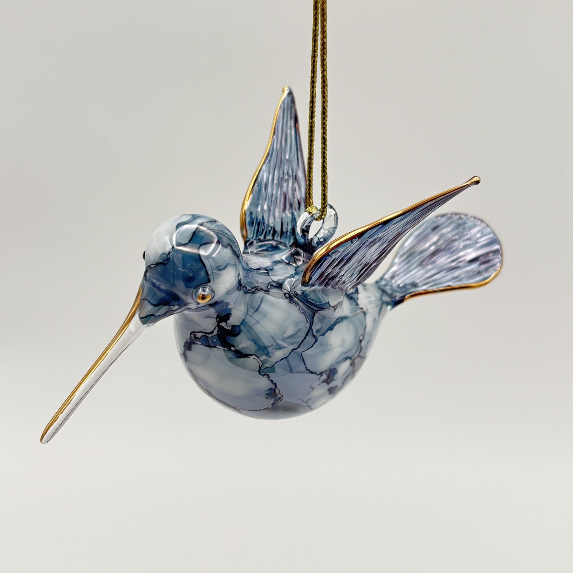 Fair Trade Blown Glass Ornament - Hummingbird Blue