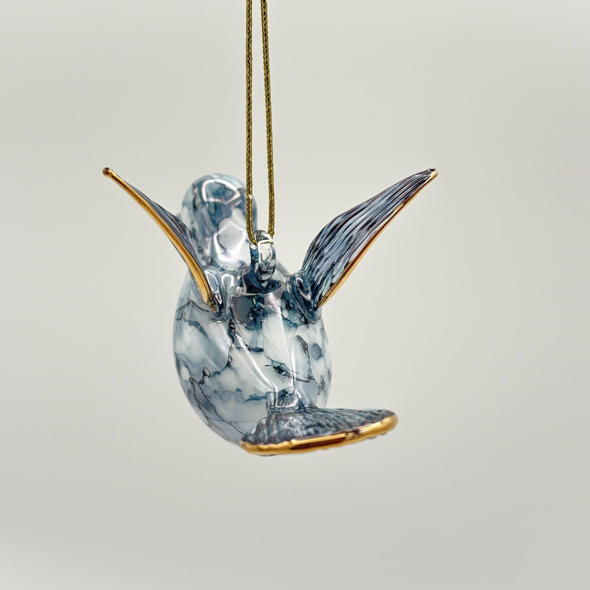 Fair Trade Blown Glass Ornament - Hummingbird Blue