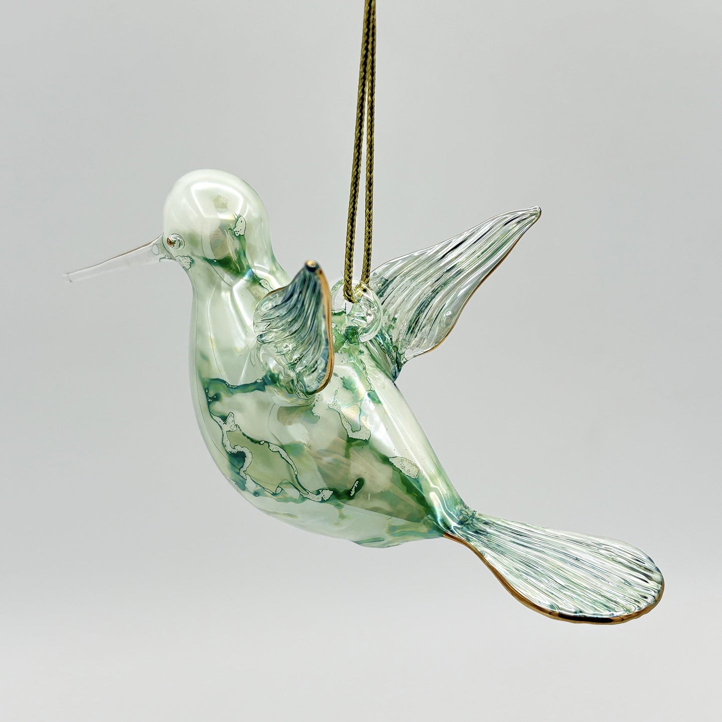 Fair Trade Blown Glass Ornament - Hummingbird Green