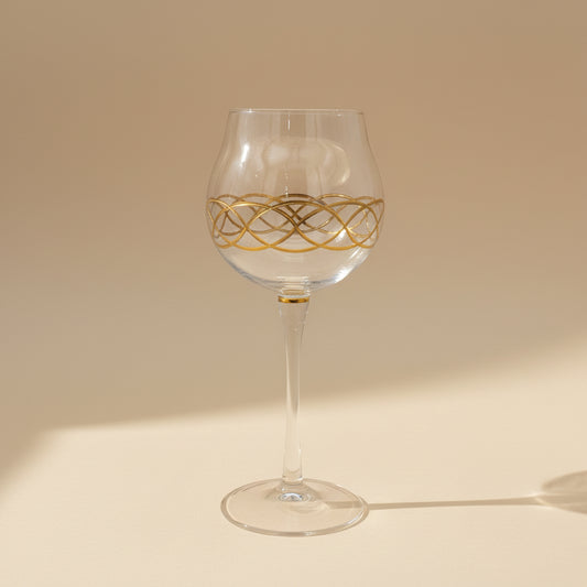 Fair Trade Hand-Blown Glass Long Stem Wine Glass - Gold Infinity, Artisan-made, ethically handmade
