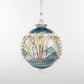 Hand-blown glass bauble ornament with a blue and gold painted design