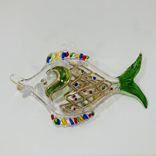 Blown Glass Ornament - Dotted Fish Multi Green