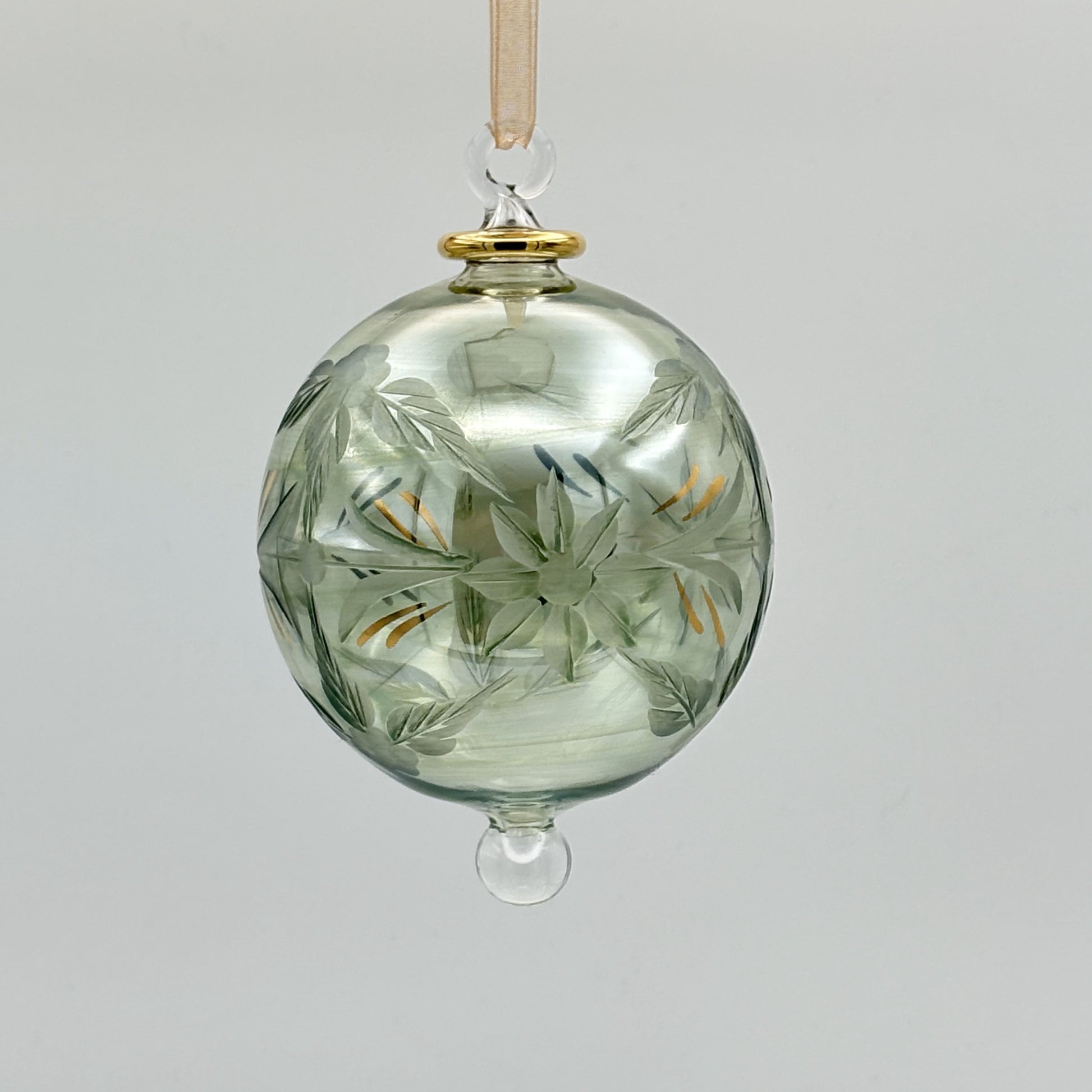 Blown Glass Ornament - Flowers in Green