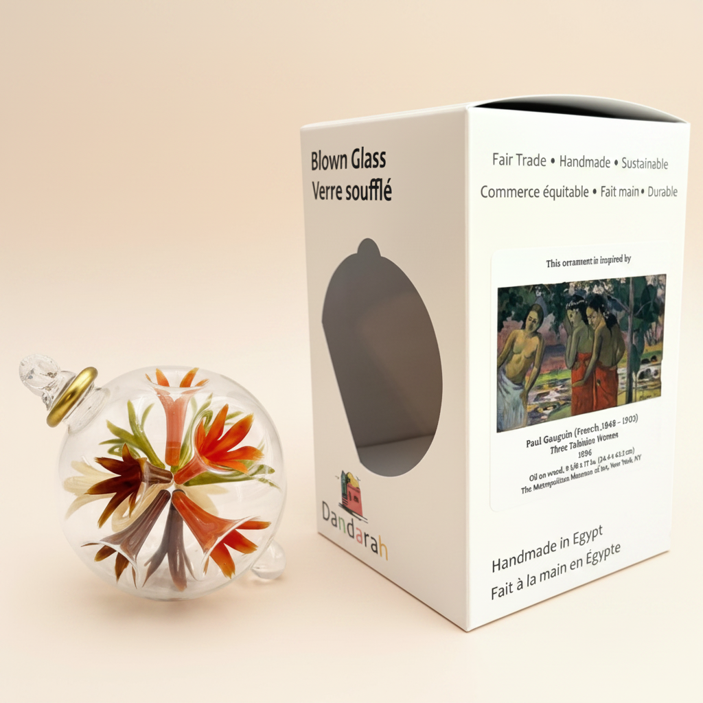 Handblown Glass Ornament Inspired by Paul Gauguin's Three Tahitian Women, Fair Trade Handcrafted