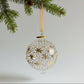 Handblown glass bauble ornament with gold stars and dots patterns etched and embossed on the ornament, fair trade, ethically handmade