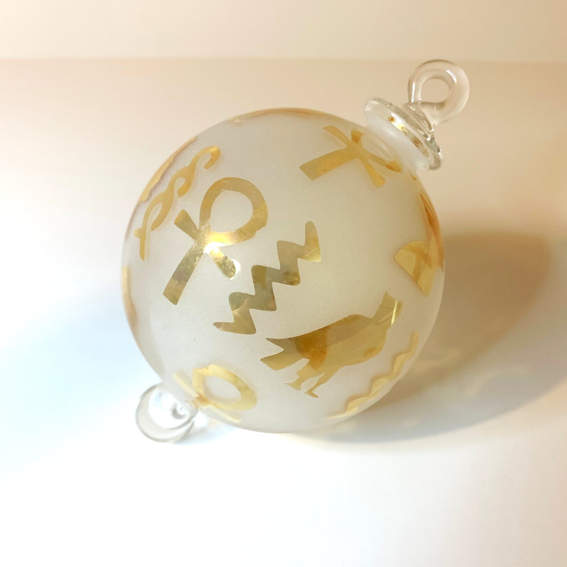 Blown Glass Ornament - Hieroglyphs in Yellow