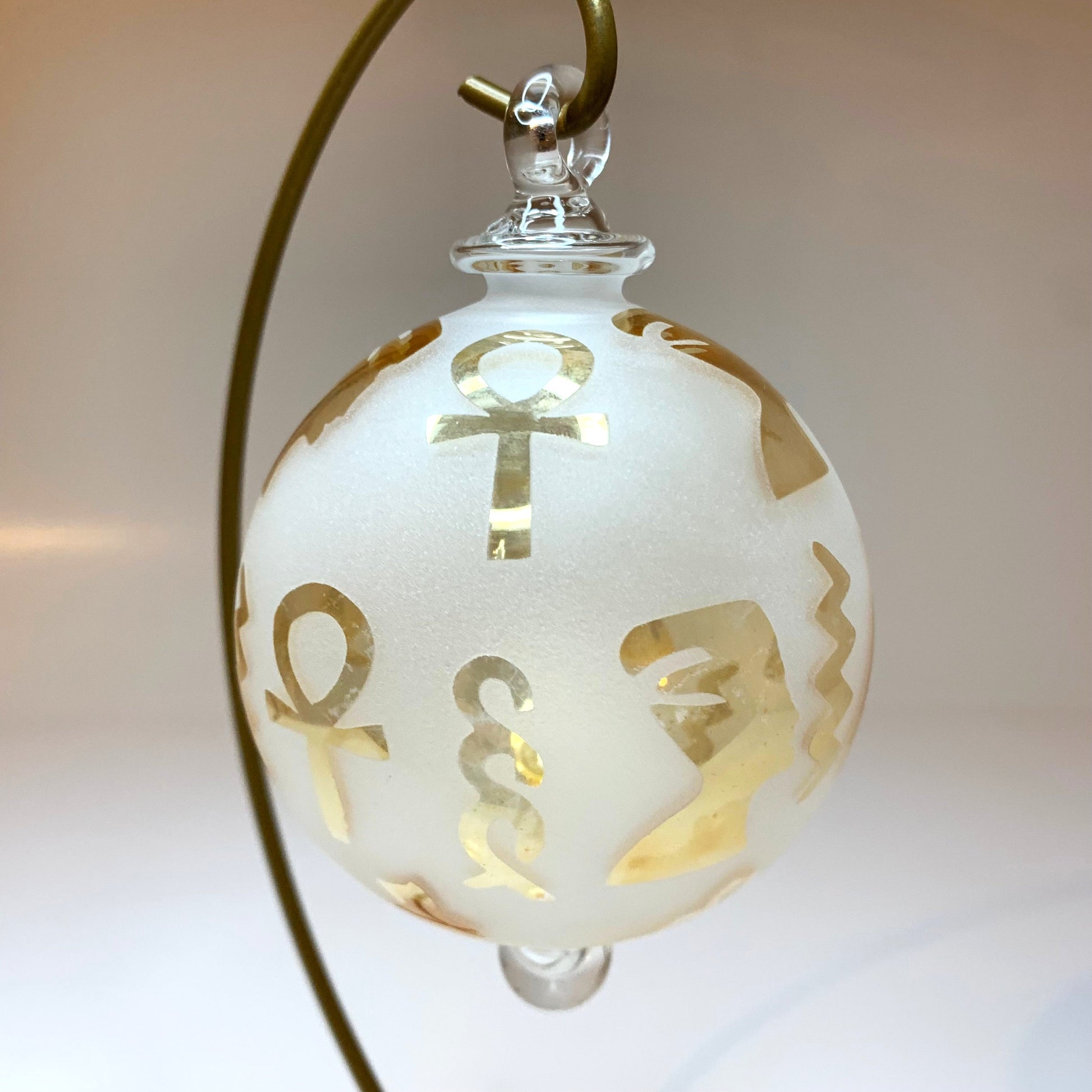 Blown Glass Ornament - Hieroglyphs in Yellow