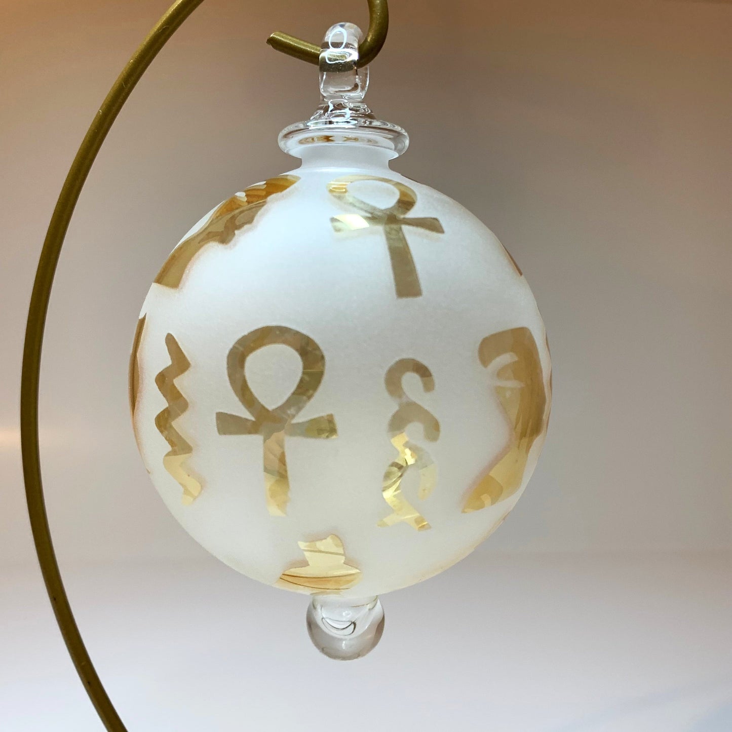 Blown Glass Ornament - Hieroglyphs in Yellow