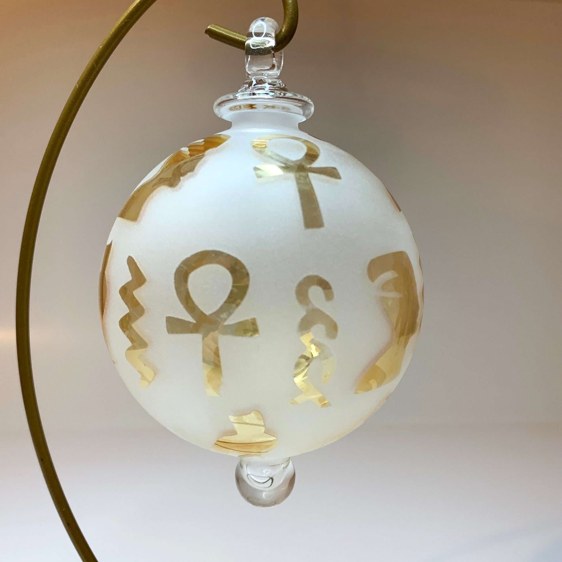 Blown Glass Ornament - Hieroglyphs in Yellow