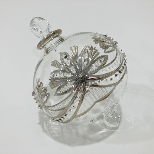 Blown Glass Ornament - Lotus Garland Silver