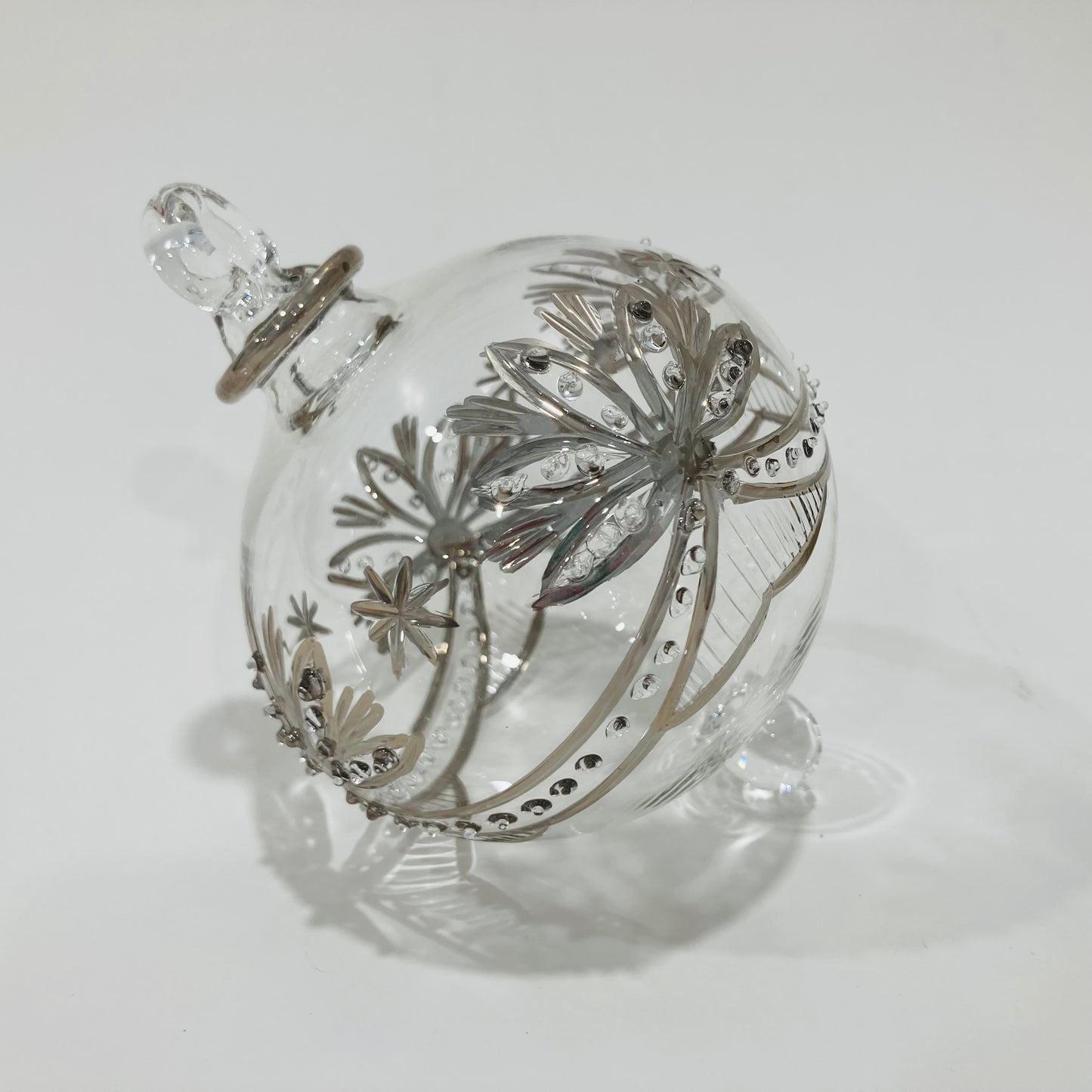 Blown Glass Ornament - Lotus Garland Silver