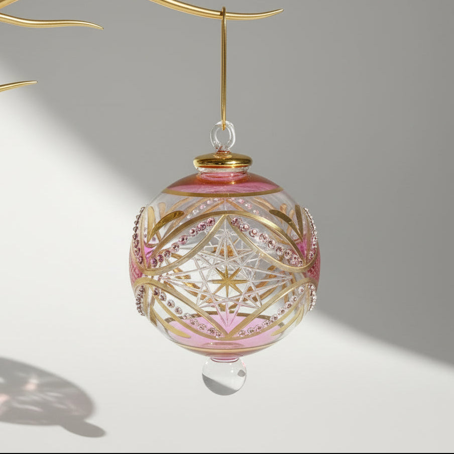 Fair Trade Hand-Blown Glass Ornament - Pink Carousel, Ethically Handmade