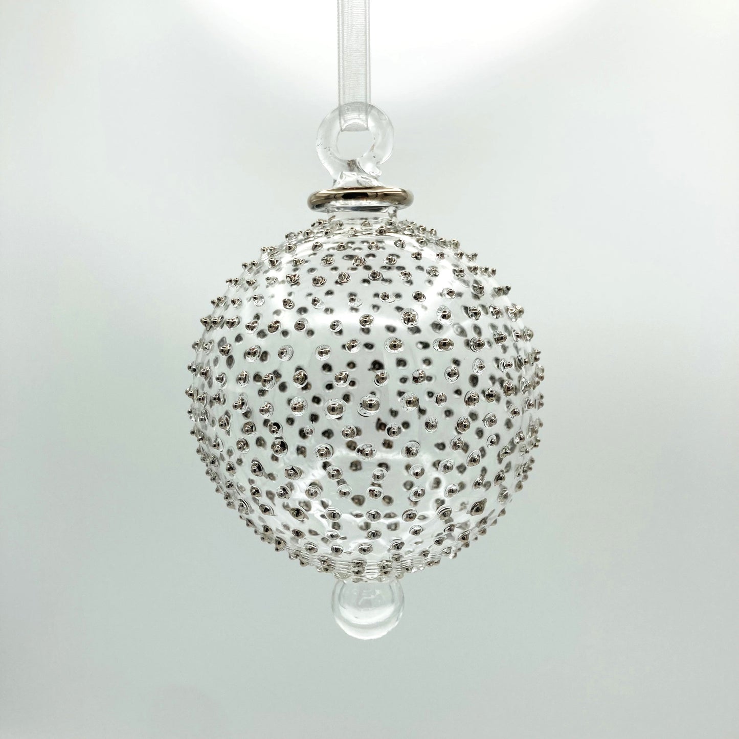 Blown Glass Ornament - Silver Dots