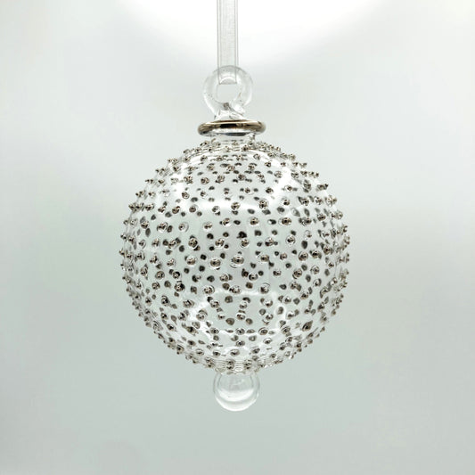 Blown Glass Ornament - Silver Dots