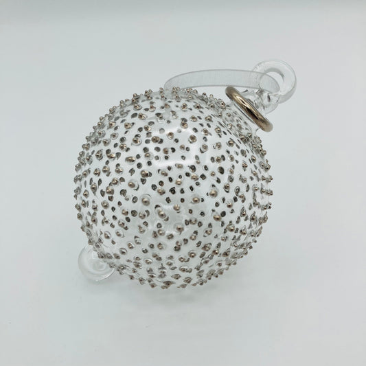Blown Glass Ornament - Silver Dots