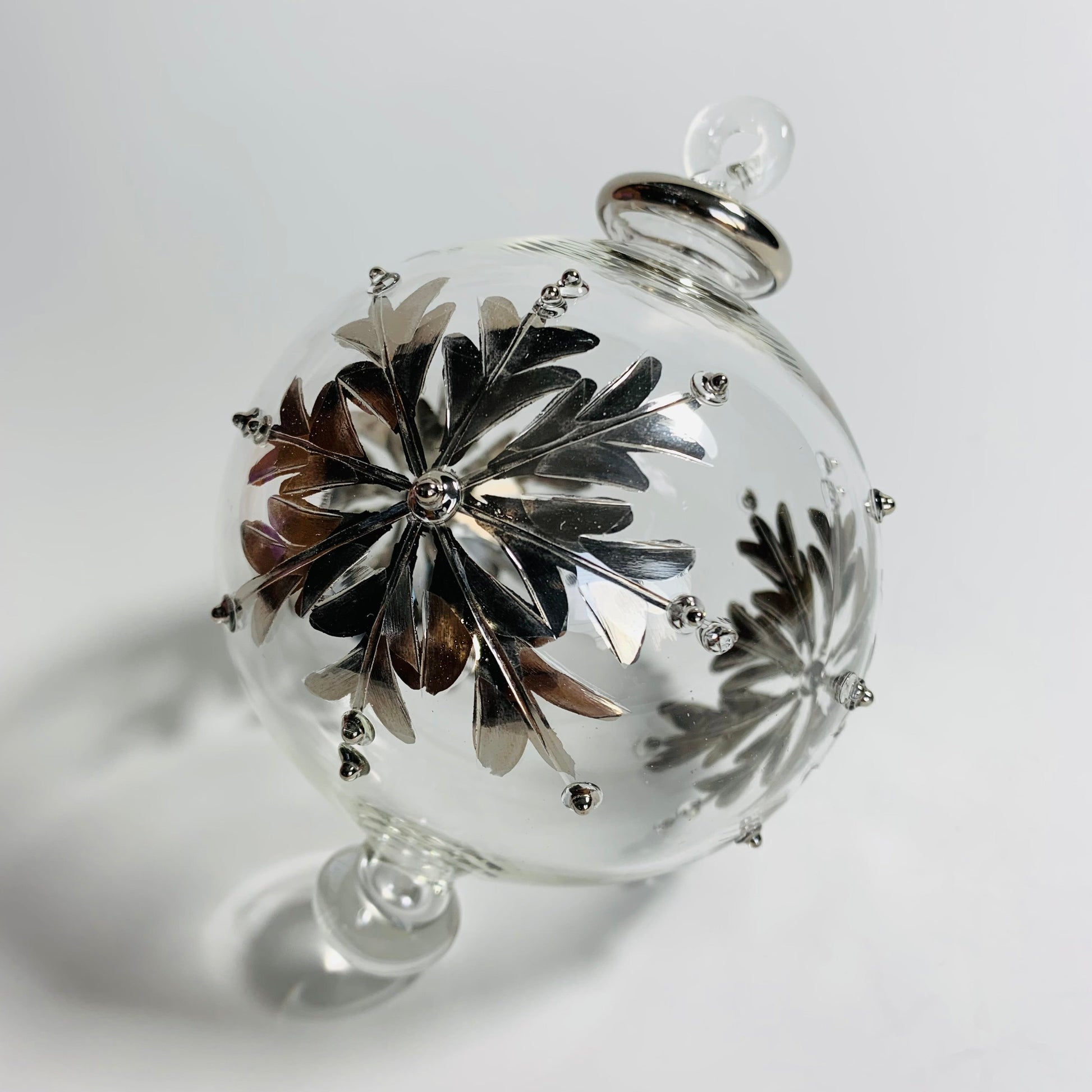 Fair Trade Blown Glass Ornament - Silver Snow Flake