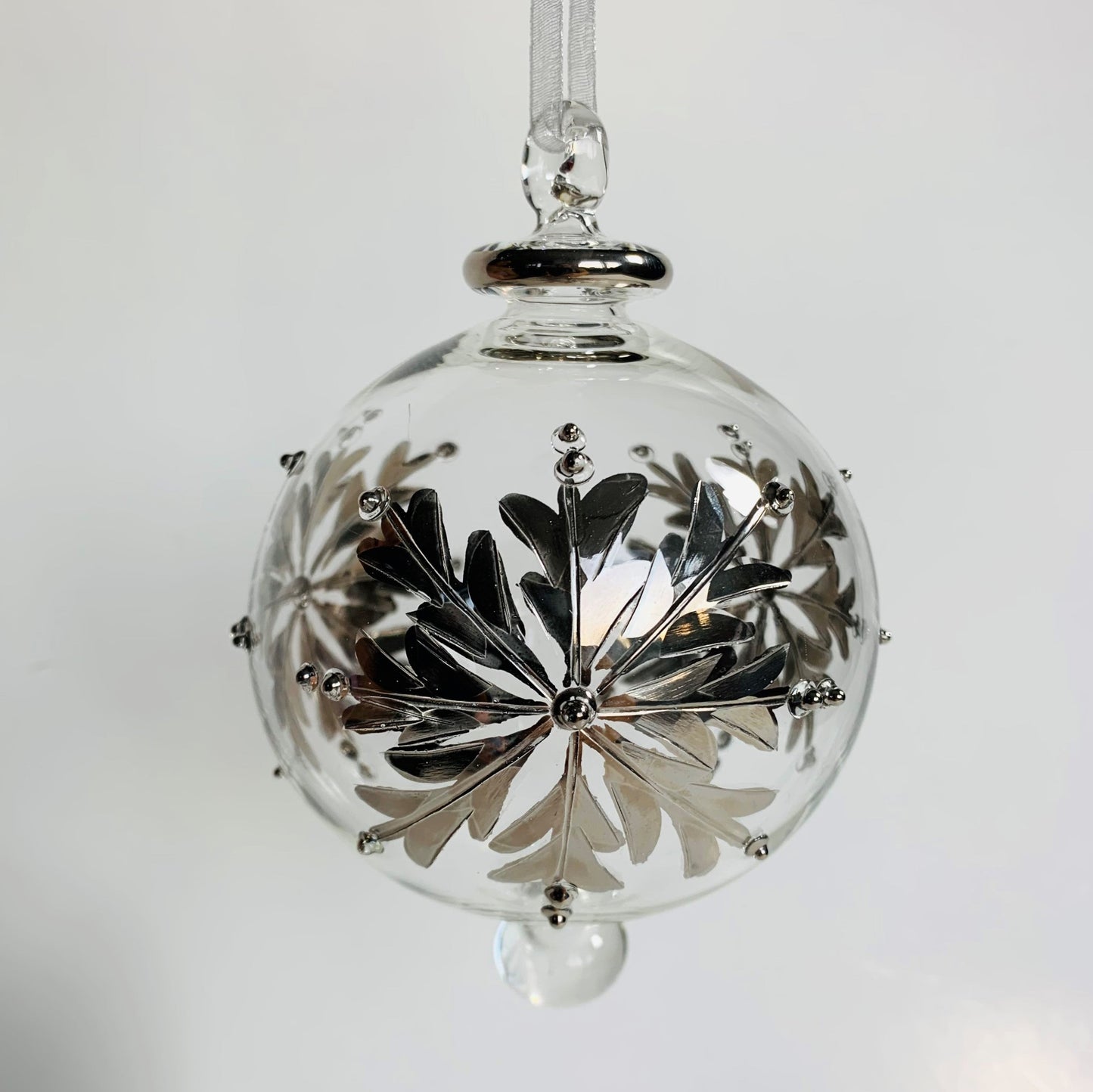 Fair Trade Blown Glass Ornament - Silver Snow Flake