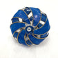 Blown Glass Small Ornament in the Shape of a Toupie with Clear and Blue Swirls and Gold Trim, Fair Trade Handmade