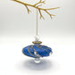 Blown Glass Small Ornament in the Shape of a Toupie with Clear and Blue Swirls and Gold Trim, Fair Trade Handmade