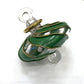 Blown Glass Small Ornament in the Shape of a Toupie with Clear and Green Swirls and Gold Trim, Fair Trade Handmade