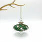 Blown Glass Small Ornament in the Shape of a Toupie with Clear and Green Swirls and Gold Trim, Fair Trade Handmade