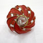 Blown Glass Small Ornament in the Shape of a Toupie with Clear and Red Swirls and Gold Trim, Fair Trade Handmade