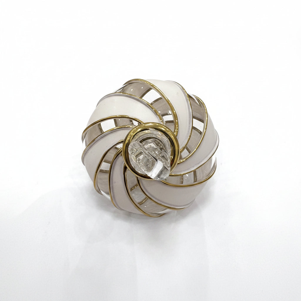 Blown Glass Small Ornament in the Shape of a Toupie with Gold and White Swirls