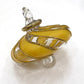 Blown Glass Small Ornament in the Shape of a Toupie with Clear and Yellow Swirls and Gold Trim, Fair Trade Handmade