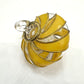 Blown Glass Small Ornament in the Shape of a Toupie with Clear and Yellow Swirls and Gold Trim, Fair Trade Handmade