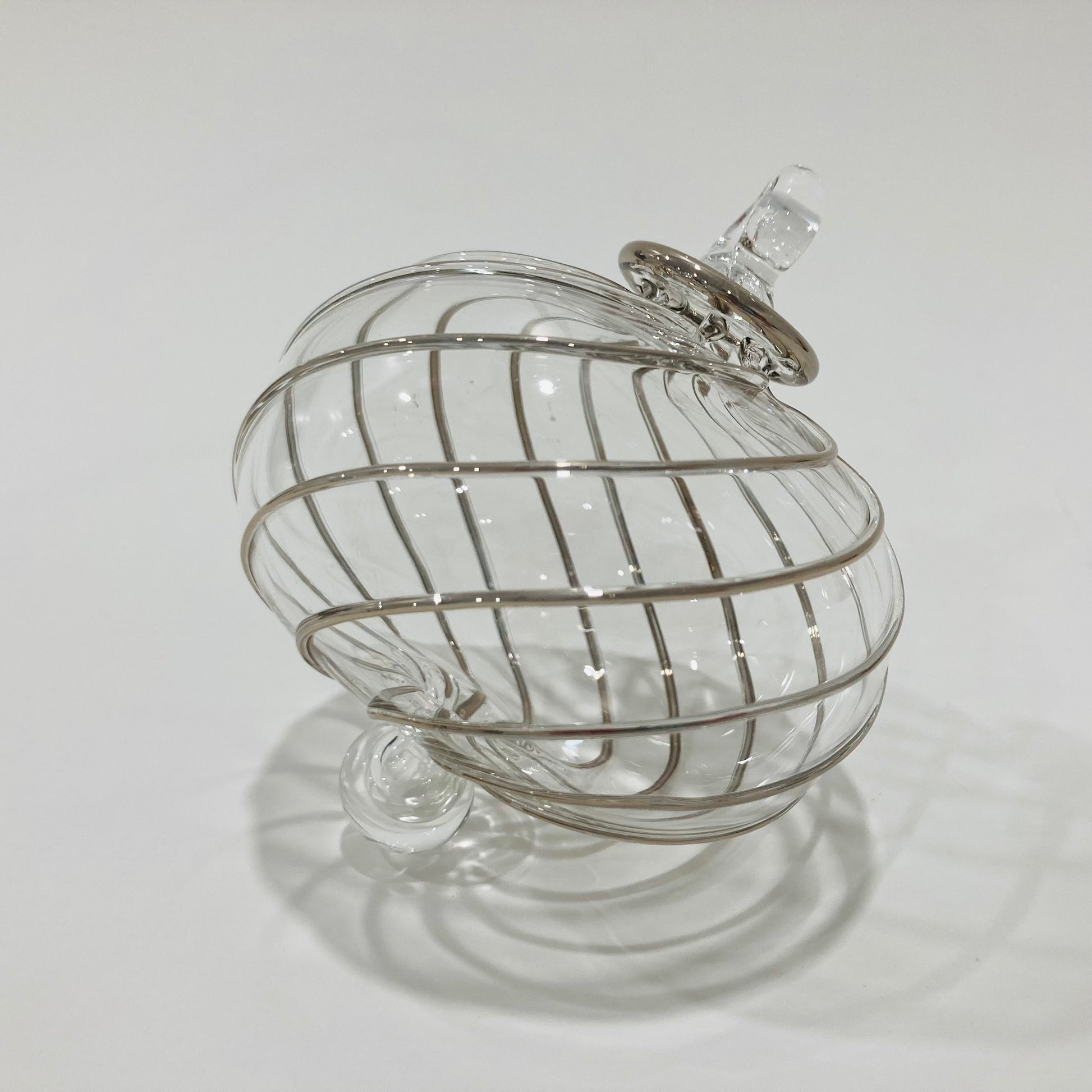 Blown Glass Ornament - Swirl Toupie Silver