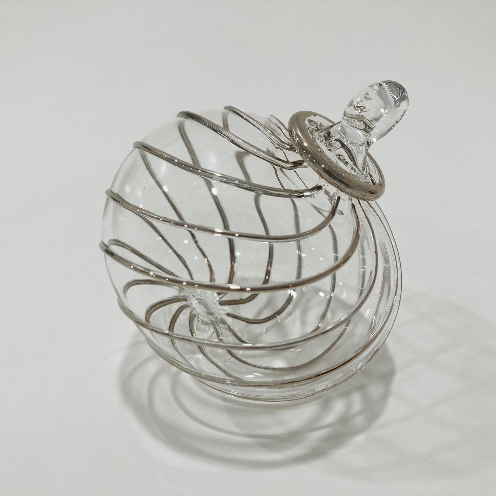 Blown Glass Ornament - Swirl Toupie Silver