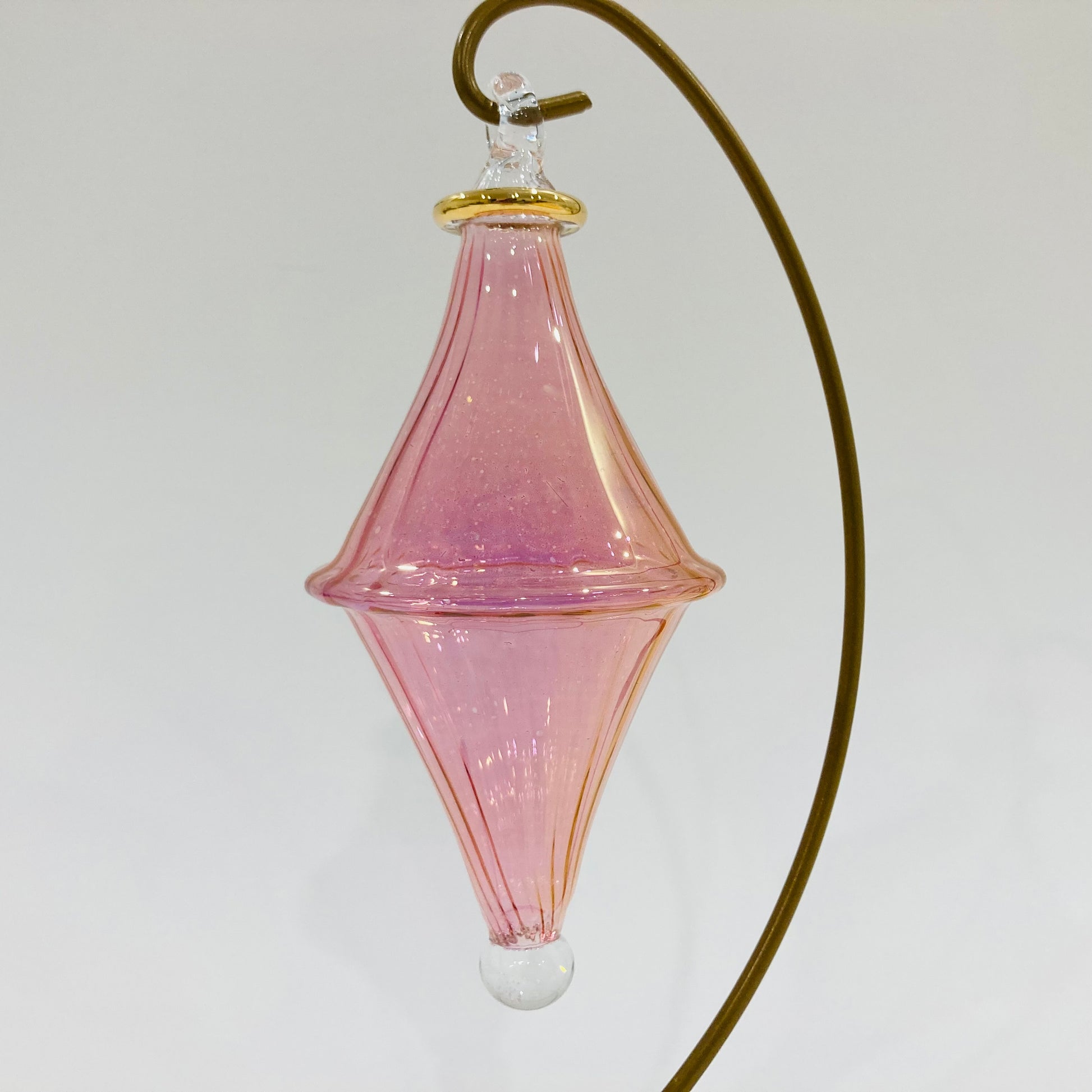 Blown Glass Ornament - Bicone Wavy Pink