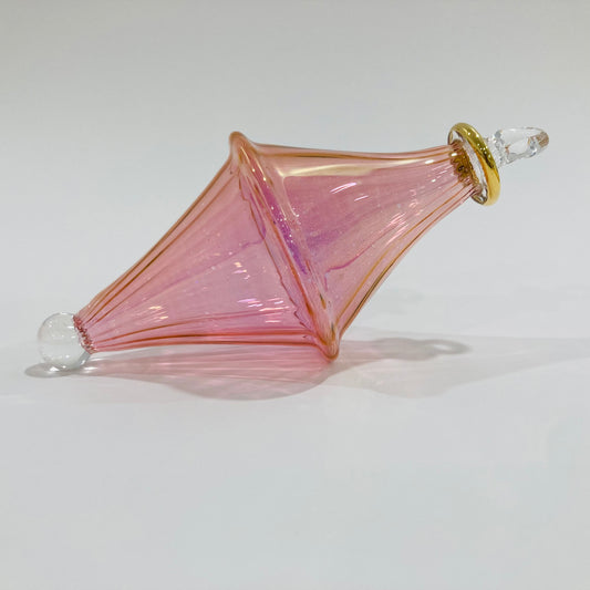 Blown Glass Ornament - Bicone Wavy Pink