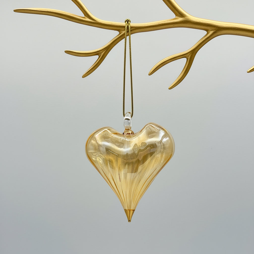 Fair Trade Blown Glass Ornament - Heart: Yellow