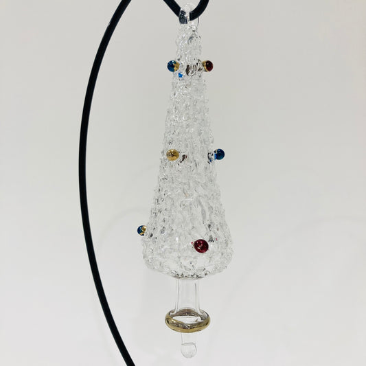 Blown Glass Ornament - Pine Tree White