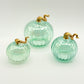 Blown Glass Tabletop Pumpkin - Iridescent Emerald with Gold Stem