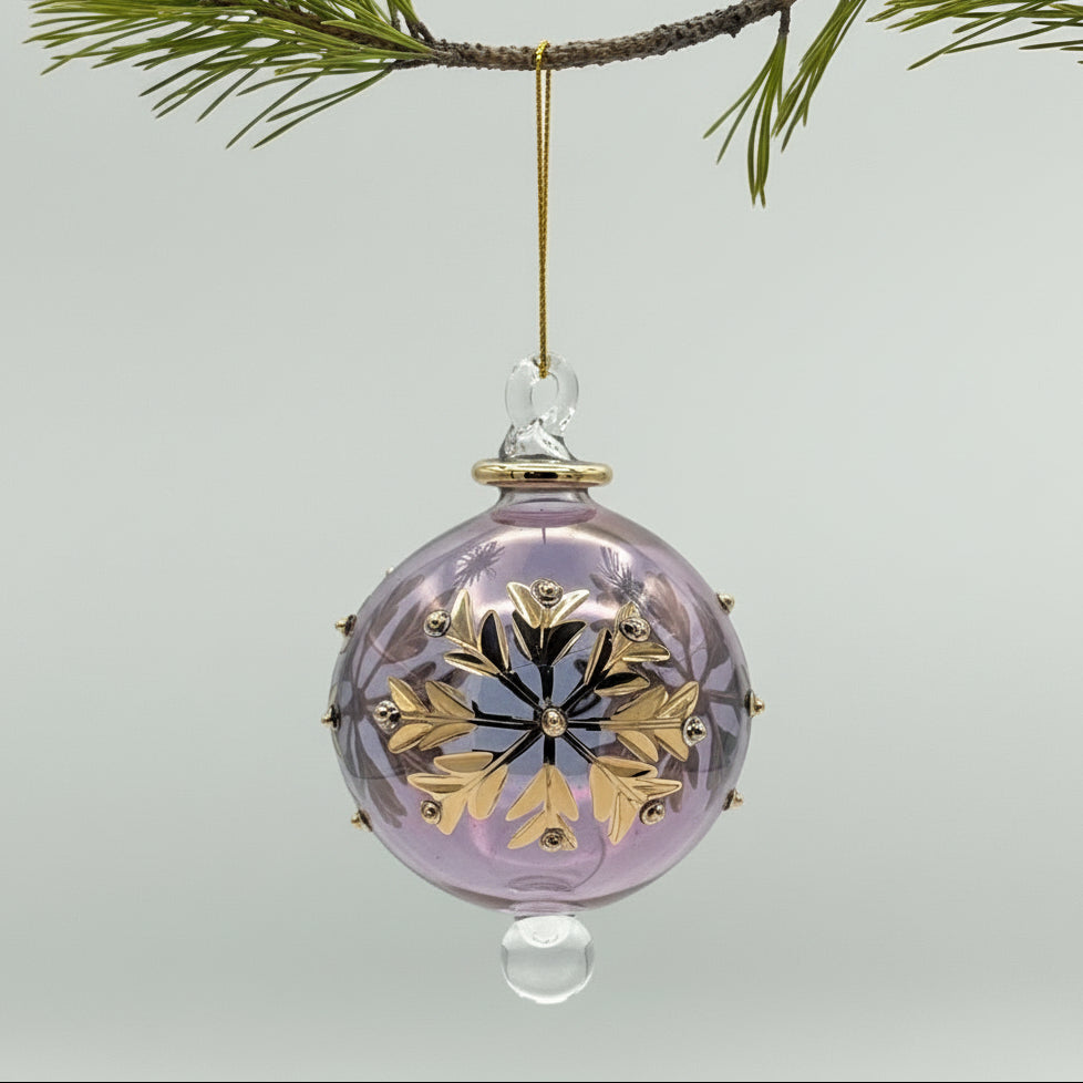 Fair Trade Hand-blown Glass Small Ornament - Colored Snow Flake, Ethically Handmade