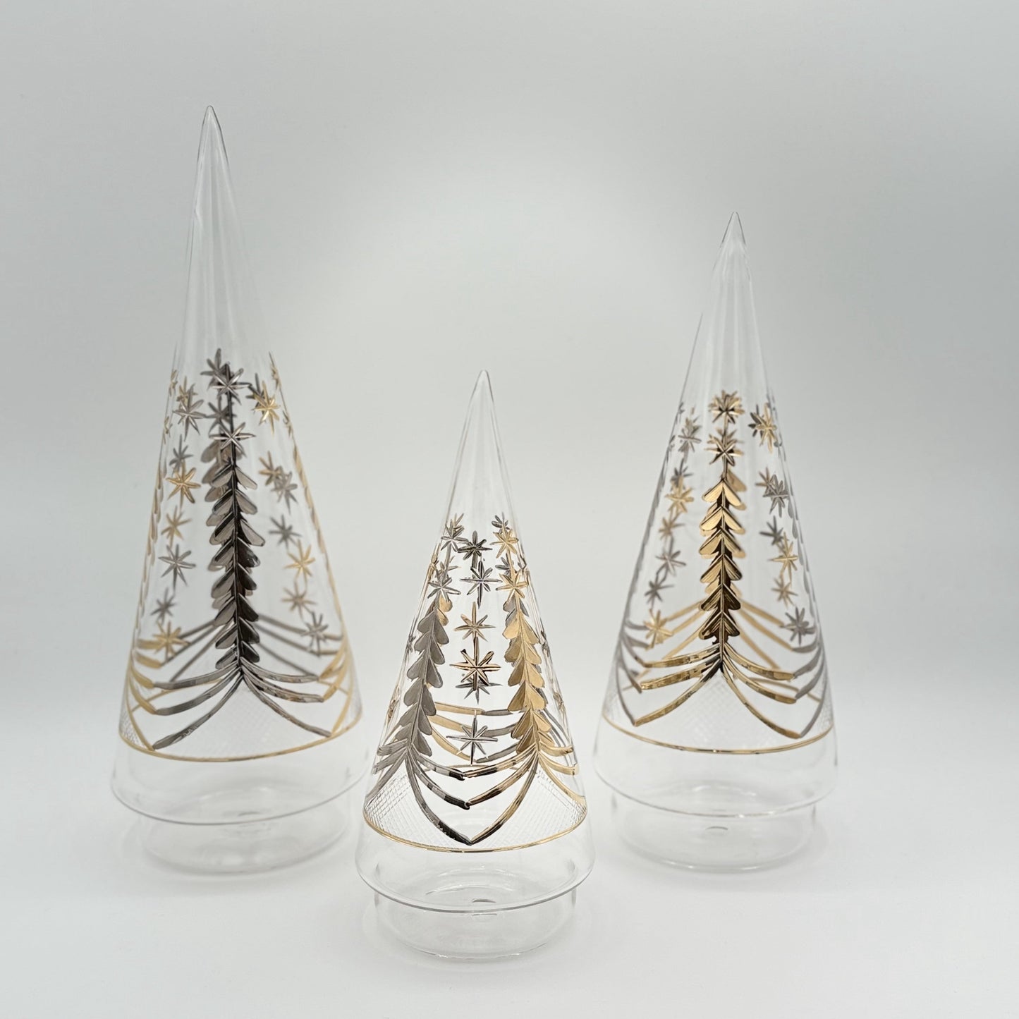 Blown Glass Tabletop Christmas Tree - Cone Engraved Silver & Gold