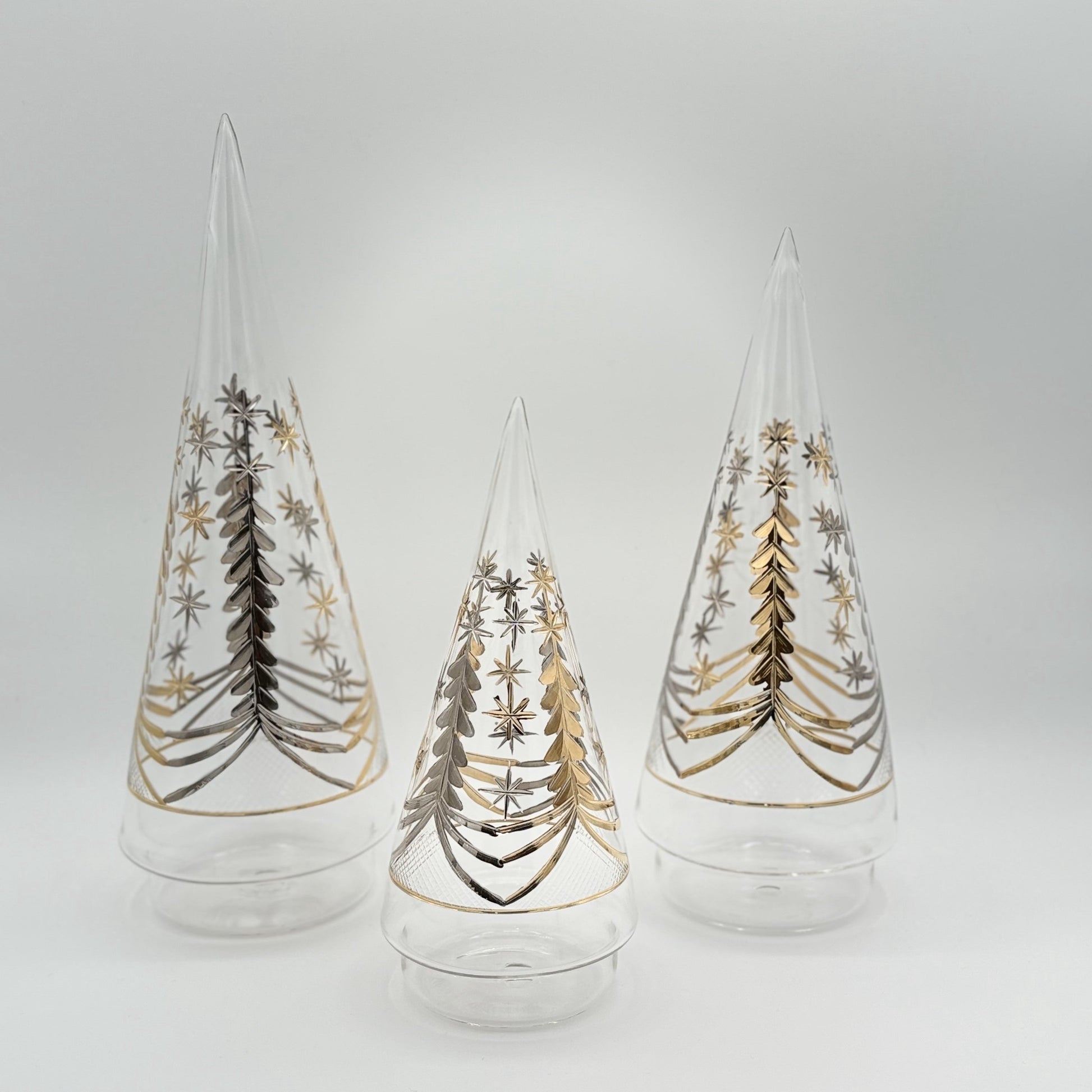 Blown Glass Tabletop Christmas Tree - Cone Engraved Silver & Gold