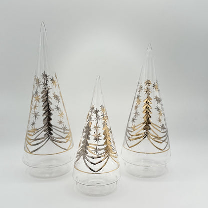 Blown Glass Tabletop Christmas Tree - Cone Engraved Silver & Gold