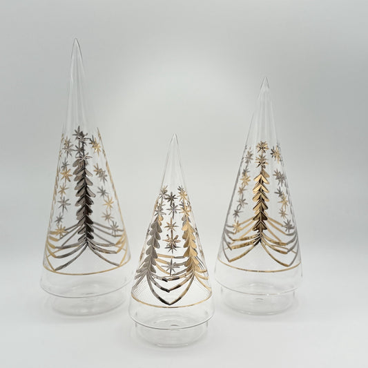 Blown Glass Tabletop Christmas Tree - Cone Engraved Silver & Gold